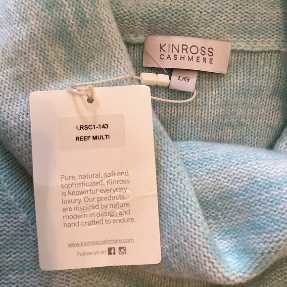 Kinross 4-ply Cashmere Ombré Cowl Neck Sweater in Reef Multi Blue Gray Turquoise - Picture 8 of 11